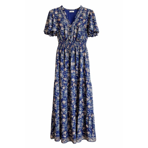Max Studio Dresses & Skirts - Max Studio London Boho Floral Maxi Dress Large Smocked Waist Puff Sleeve